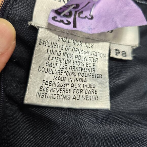 Vintage Adrianna Papell Navy Blue Silk Beaded Long Formal Ball Gown Prom Dress - Picture 9 of 11